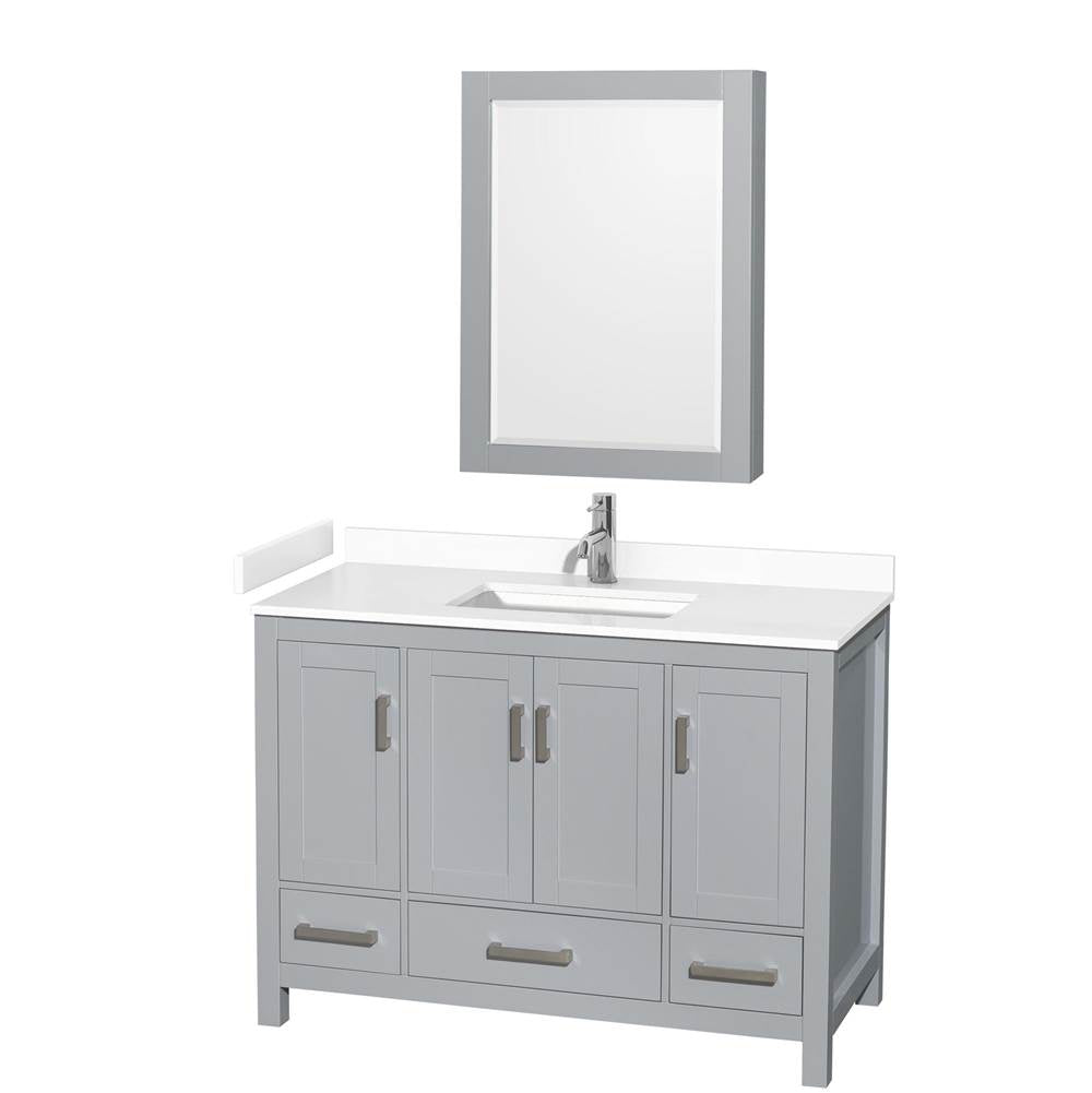 Wyndham Collection - Sheffield 48 Inch Single Bathroom Vanity in Gray, White Cultured Marble Countertop, Undermount Square Sink, Medicine Cabinet