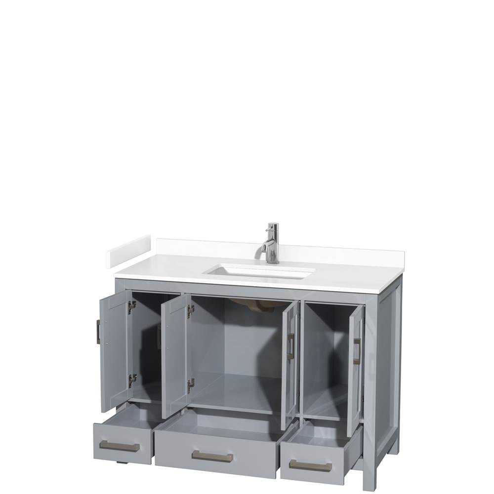Sheffield 48 Inch Single Bathroom Vanity in Gray, White Cultured Marble Countertop, Undermount Square Sink, No Mirror