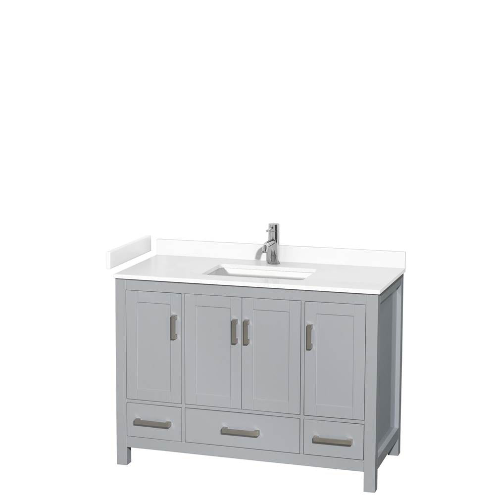 Wyndham Collection - Sheffield 48 Inch Single Bathroom Vanity in Gray, White Cultured Marble Countertop, Undermount Square Sink, No Mirror