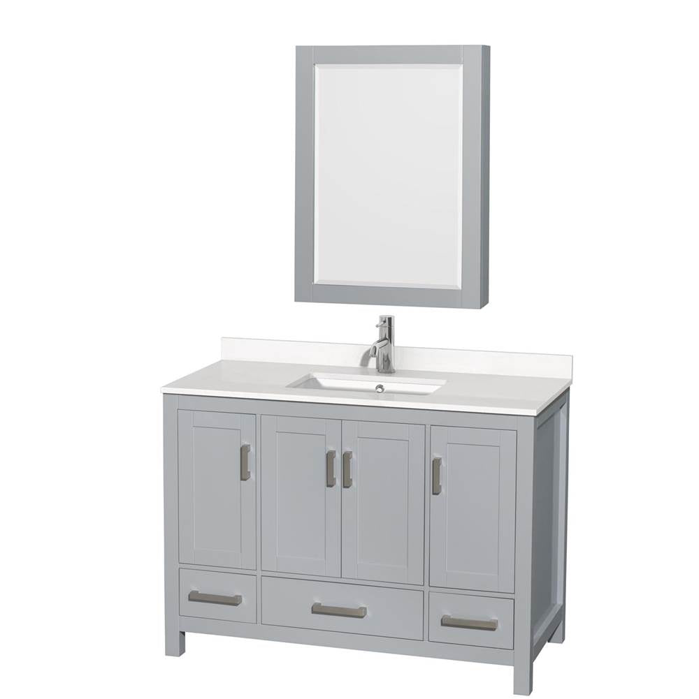 Wyndham Collection - Sheffield 48 Inch Single Bathroom Vanity in Gray, White Quartz Countertop, Undermount Square Sink, Medicine Cabinet - Gray