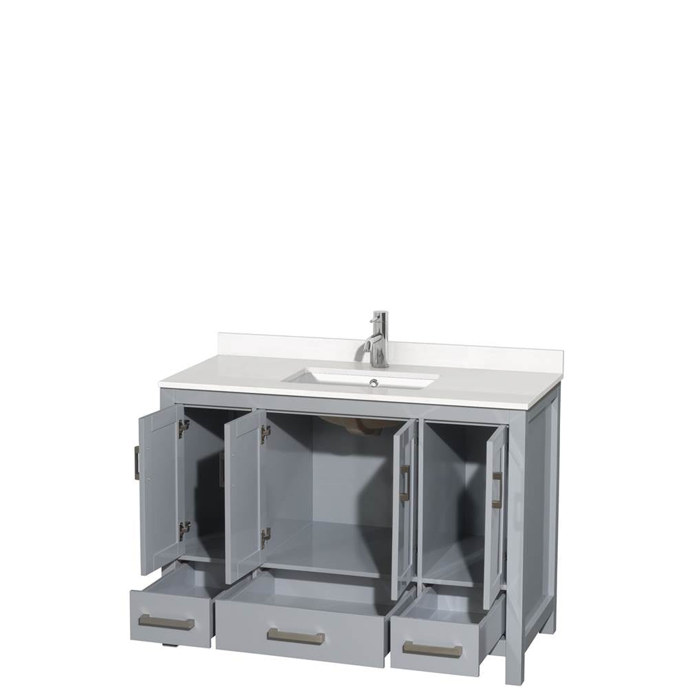 Sheffield 48 Inch Single Bathroom Vanity in Gray, White Quartz Countertop, Undermount Square Sink, No Mirror
