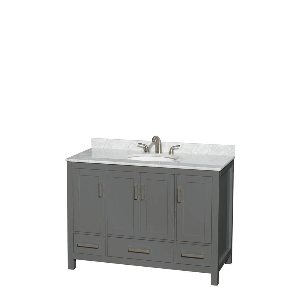 Wyndham Collection - Sheffield 48 Inch Single Bathroom Vanity in Dark Gray, White Carrara Marble Countertop, Undermount Oval Sink, and No Mirror - Dark Gray