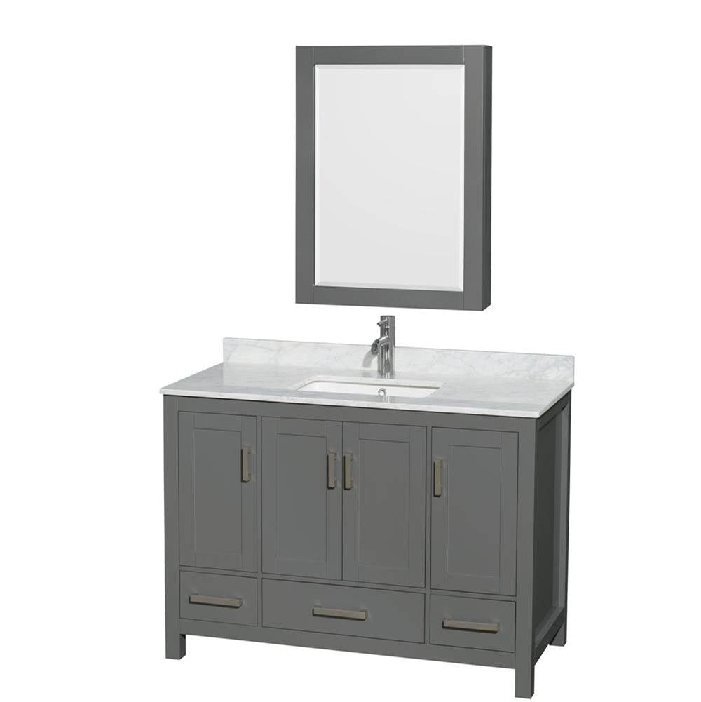 Wyndham Collection - Sheffield 48 Inch Single Bathroom Vanity in Dark Gray, White Carrara Marble Countertop, Undermount Square Sink, and Medicine Cabinet - Dark Gray