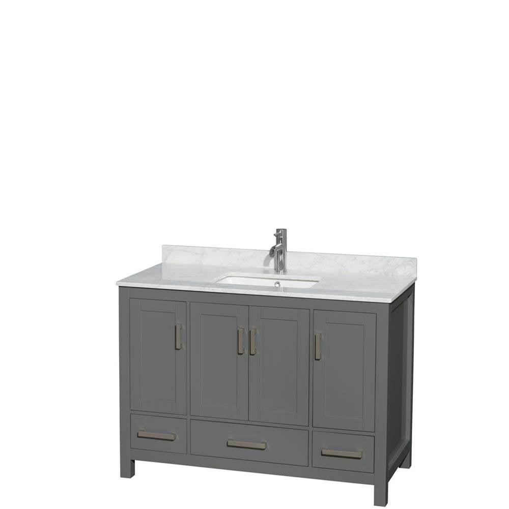Wyndham Collection - Sheffield 48 Inch Single Bathroom Vanity in Dark Gray, White Carrara Marble Countertop, Undermount Square Sink, and No Mirror - Dark Gray