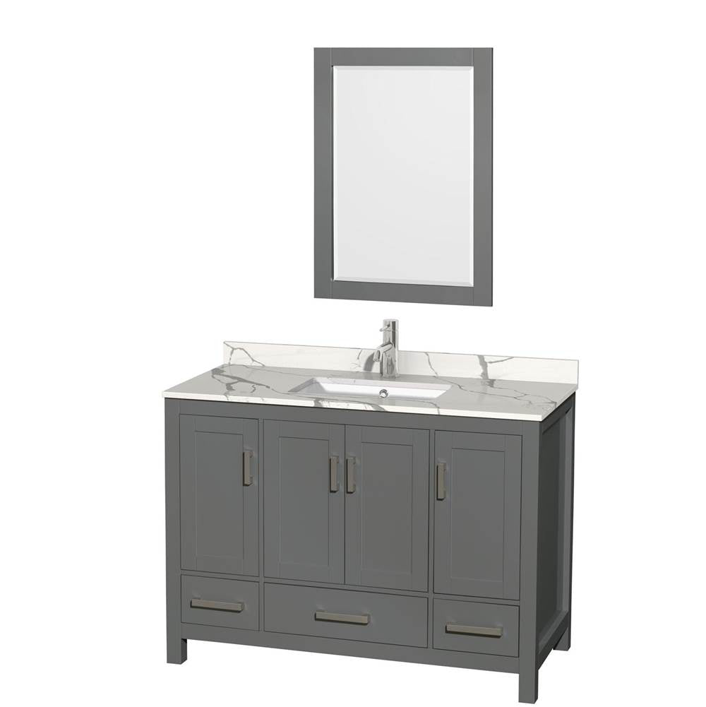 Wyndham Collection - Sheffield 48 Inch Single Bathroom Vanity in Dark Gray, Calacatta Quartz Countertop, Undermount Square Sink, 24 Inch Mirror - Dark Gray