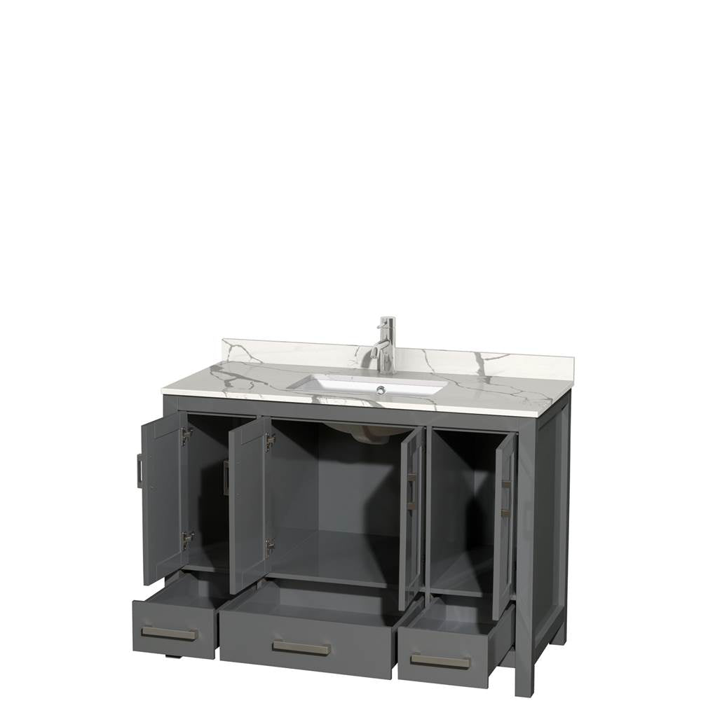 Sheffield 48 Inch Single Bathroom Vanity in Gray, Calacatta Quartz Countertop, Undermount Square Sink, No Mirror