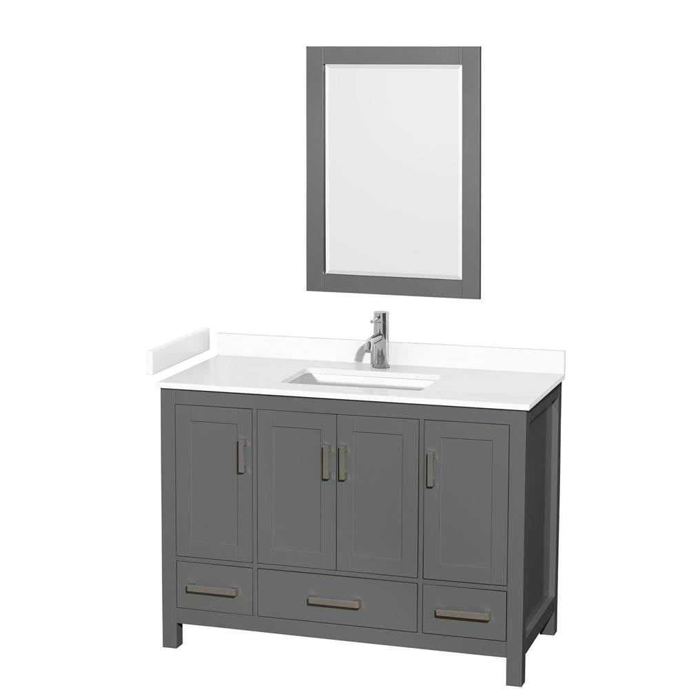 Wyndham Collection - Sheffield 48 Inch Single Bathroom Vanity in Dark Gray, White Cultured Marble Countertop, Undermount Square Sink, 24 Inch Mirror