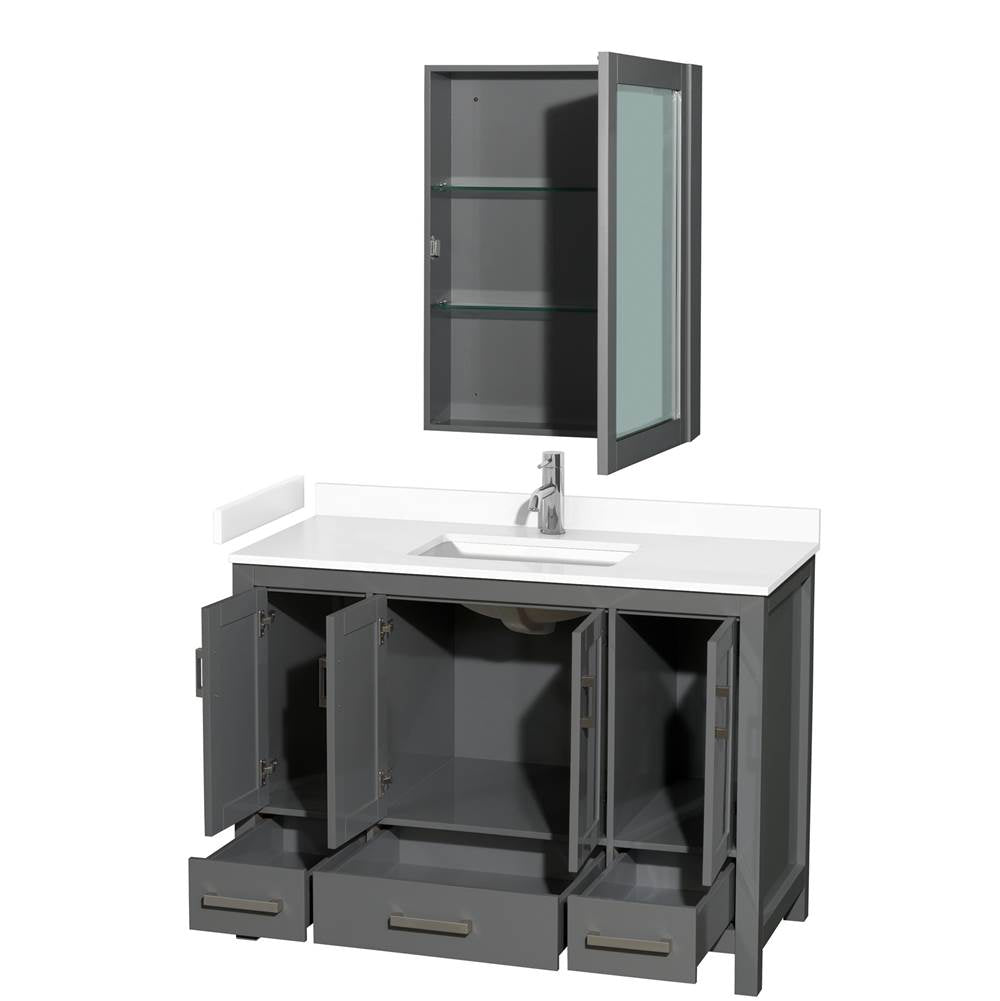 Sheffield 48 Inch Single Bathroom Vanity in Dark Gray, White Cultured Marble Countertop, Undermount Square Sink, Medicine Cabinet