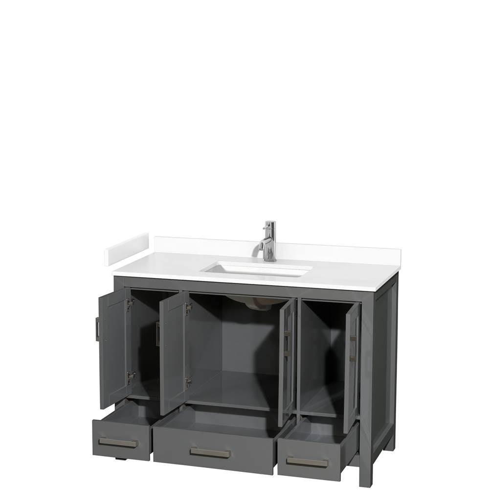 Sheffield 48 Inch Single Bathroom Vanity in Dark Gray, White Cultured Marble Countertop, Undermount Square Sink, No Mirror