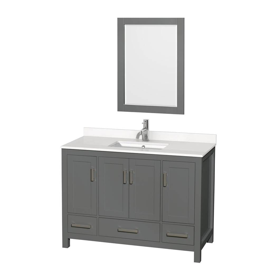 Wyndham Collection - Sheffield 48 Inch Single Bathroom Vanity in Dark Gray, White Quartz Countertop, Undermount Square Sink, 24 Inch Mirror - Dark Gray