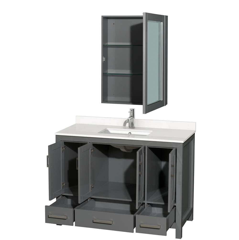 Sheffield 48 Inch Single Bathroom Vanity in Gray, White Quartz Countertop, Undermount Square Sink, Medicine Cabinet