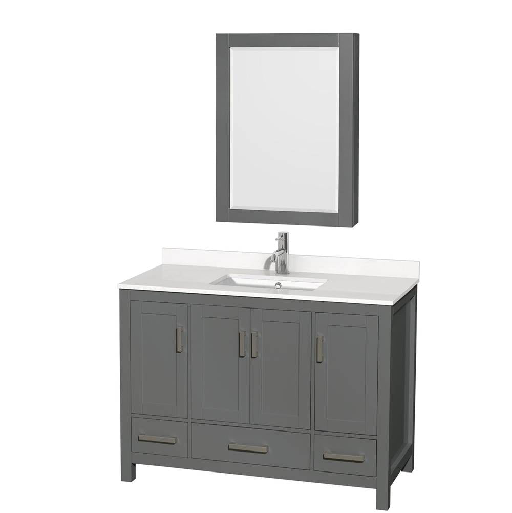 Wyndham Collection - Sheffield 48 Inch Single Bathroom Vanity in Dark Gray, White Quartz Countertop, Undermount Square Sink, Medicine Cabinet - Dark Gray