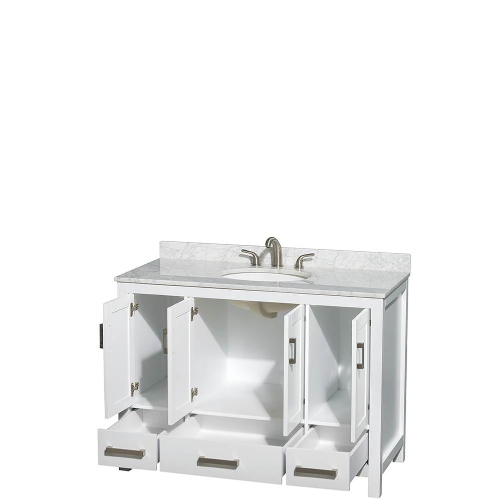 Sheffield 48 Inch Single Bathroom Vanity in Espresso, White Carrara Marble Countertop, Undermount Oval Sink, and No Mirror