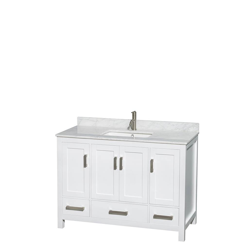 Sheffield 48 Inch Single Bathroom Vanity in Espresso, White Carrara Marble Countertop, Undermount Square Sink, and 24 Inch Mirror