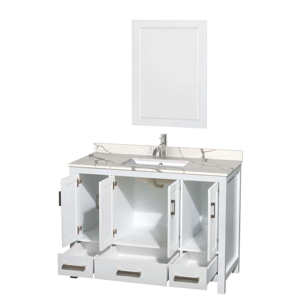 Sheffield 48 Inch Single Bathroom Vanity in Gray, Calacatta Quartz Countertop, Undermount Square Sink, 24 Inch Mirror