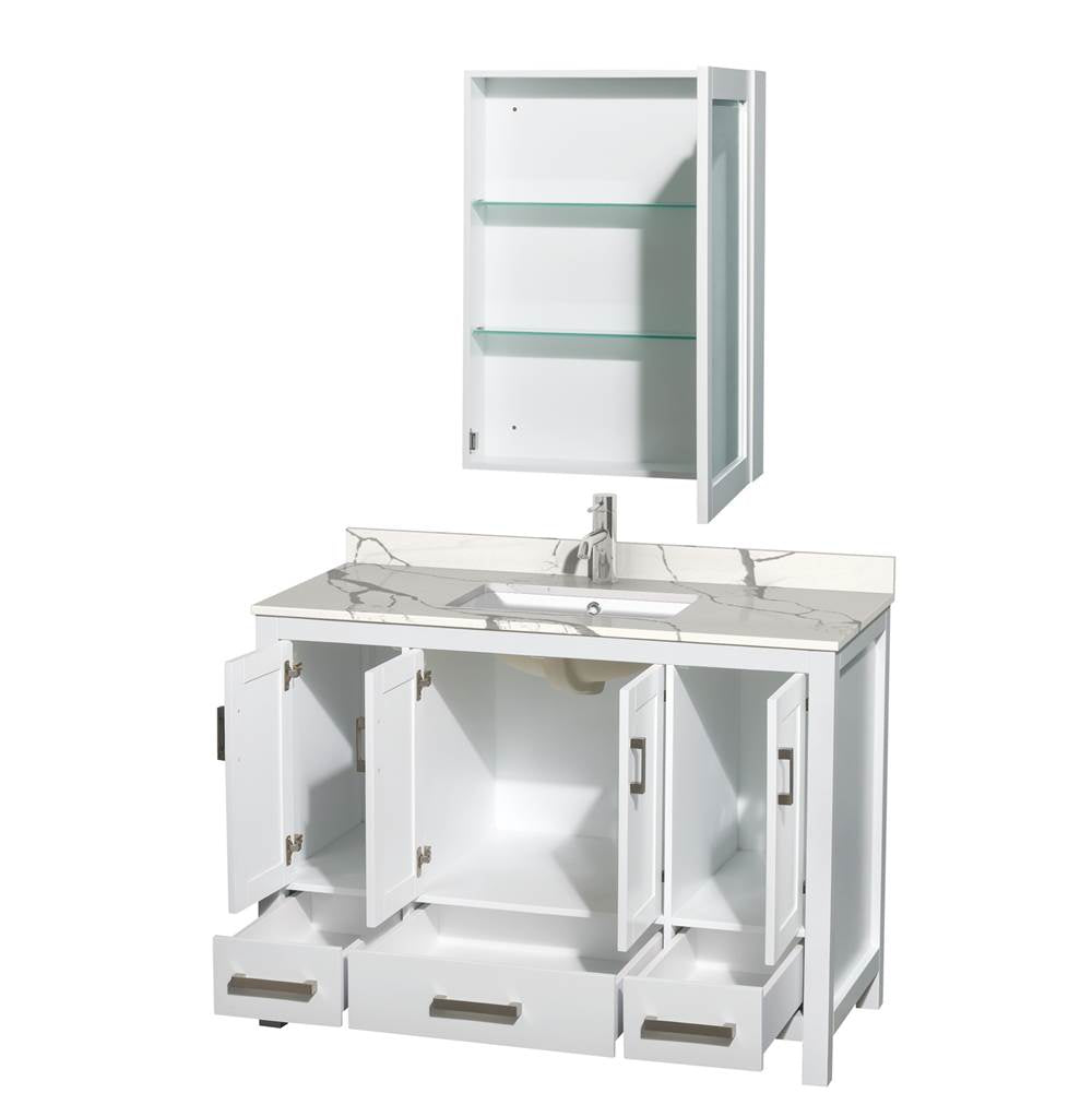 Sheffield 48 Inch Single Bathroom Vanity in Gray, Calacatta Quartz Countertop, Undermount Square Sink, Medicine Cabinet