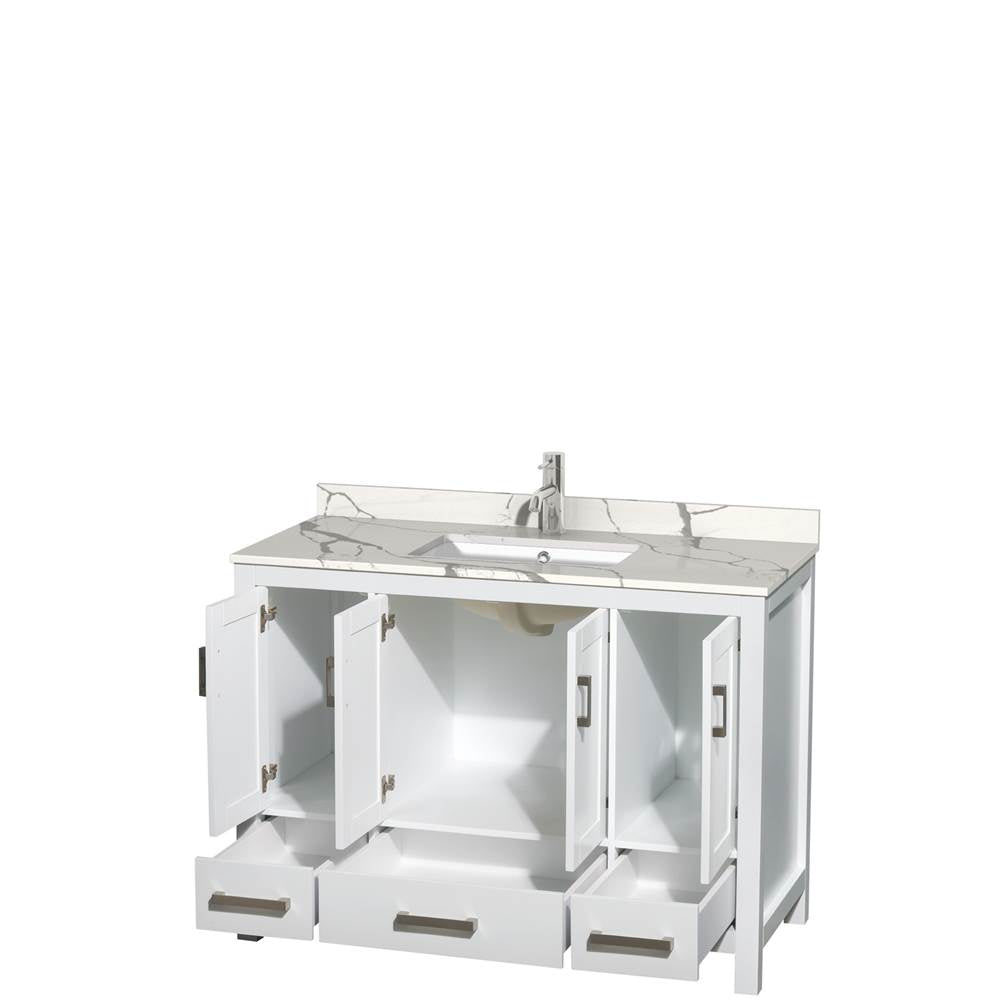 Sheffield 48 Inch Single Bathroom Vanity in Gray, Calacatta Quartz Countertop, Undermount Square Sink, No Mirror