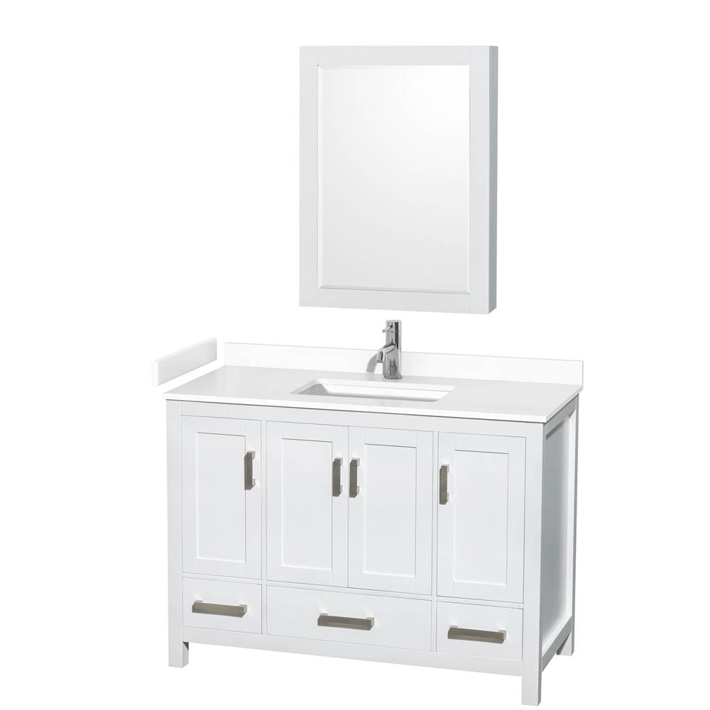 Wyndham Collection - Sheffield 48 Inch Single Bathroom Vanity in White, White Cultured Marble Countertop, Undermount Square Sink, Medicine Cabinet