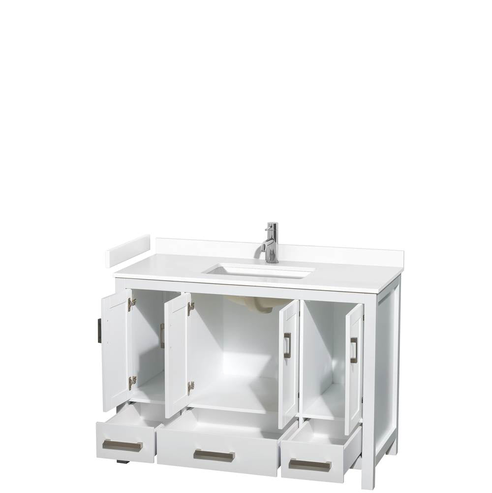 Sheffield 48 Inch Single Bathroom Vanity in White, White Cultured Marble Countertop, Undermount Square Sink, No Mirror