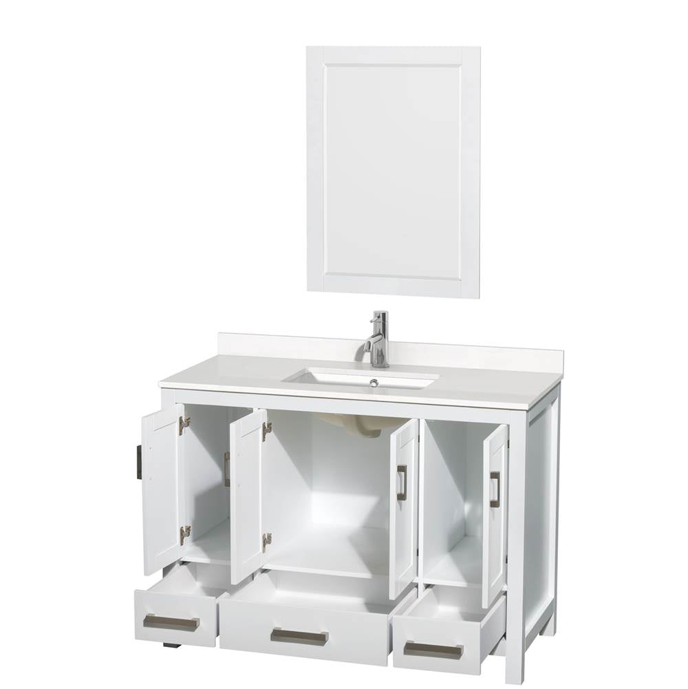 Sheffield 48 Inch Single Bathroom Vanity in Gray, White Quartz Countertop, Undermount Square Sink, 24 Inch Mirror