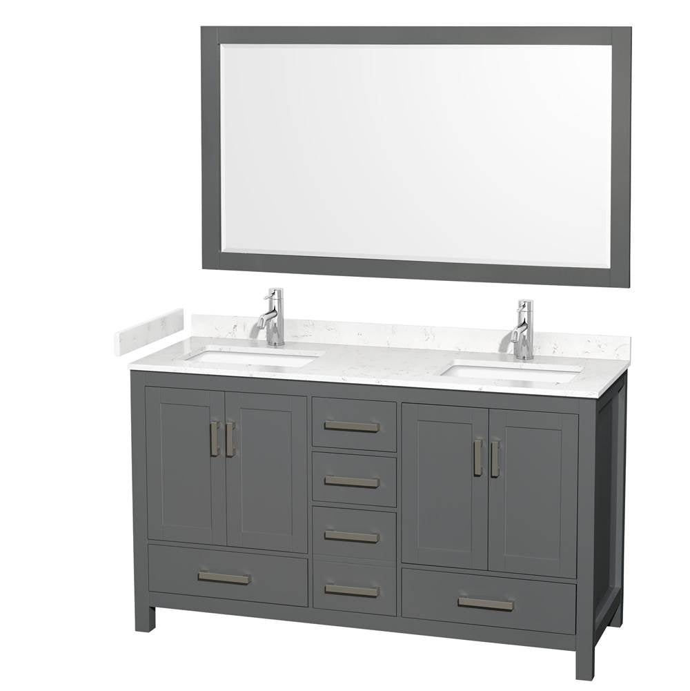 Wyndham Collection - Sheffield 60 Inch Double Bathroom Vanity in Dark Gray, Carrara Cultured Marble Countertop, Undermount Square Sinks, 58 Inch Mirror