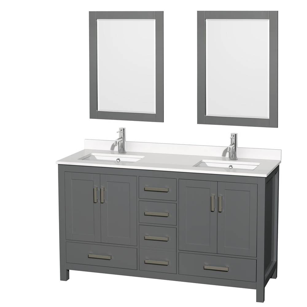 Wyndham Collection - Sheffield 60 Inch Double Bathroom Vanity in Dark Gray, White Quartz Countertop, Undermount Square Sinks, 24 Inch Mirrors - Dark Gray