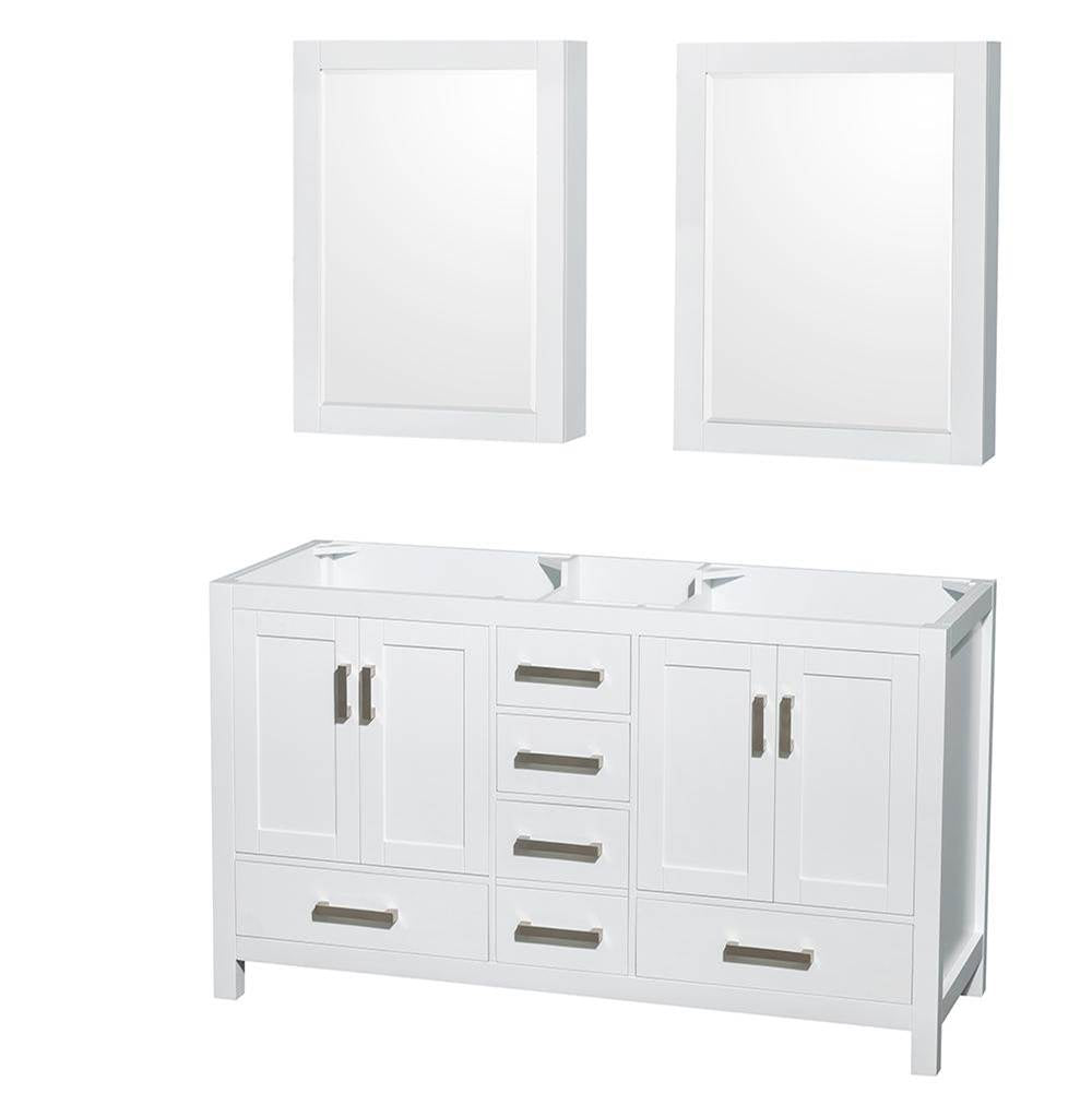 Wyndham Collection - Sheffield 60 Inch Double Bathroom Vanity in White, No Countertop, No Sinks, and Medicine Cabinets - White