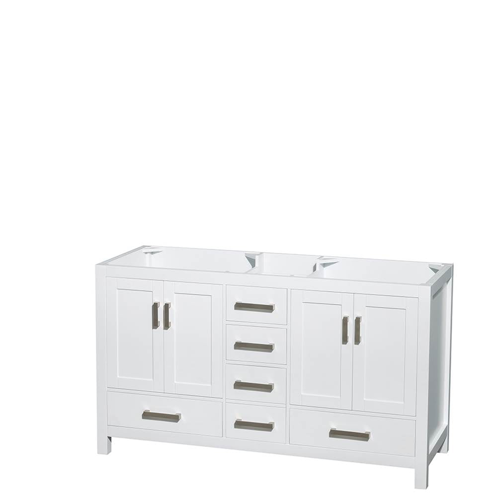 Sheffield 60 Inch Double Bathroom Vanity in Espresso, White Carrara Marble Countertop, Undermount Oval Sinks, and No Mirror