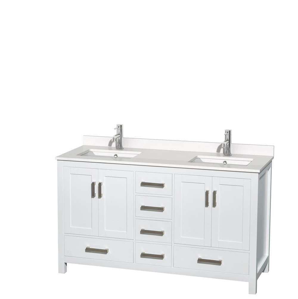 Wyndham Collection - Sheffield 60 Inch Double Bathroom Vanity in White, White Quartz Countertop, Undermount Square Sinks, No Mirror - White