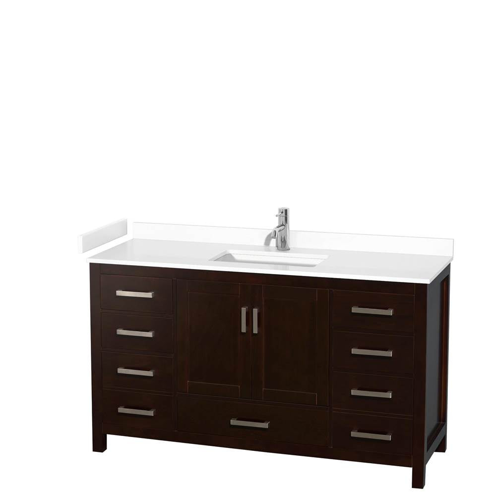 Wyndham Collection - Sheffield 60 Inch Single Bathroom Vanity in Espresso, White Cultured Marble Countertop, Undermount Square Sink, No Mirror