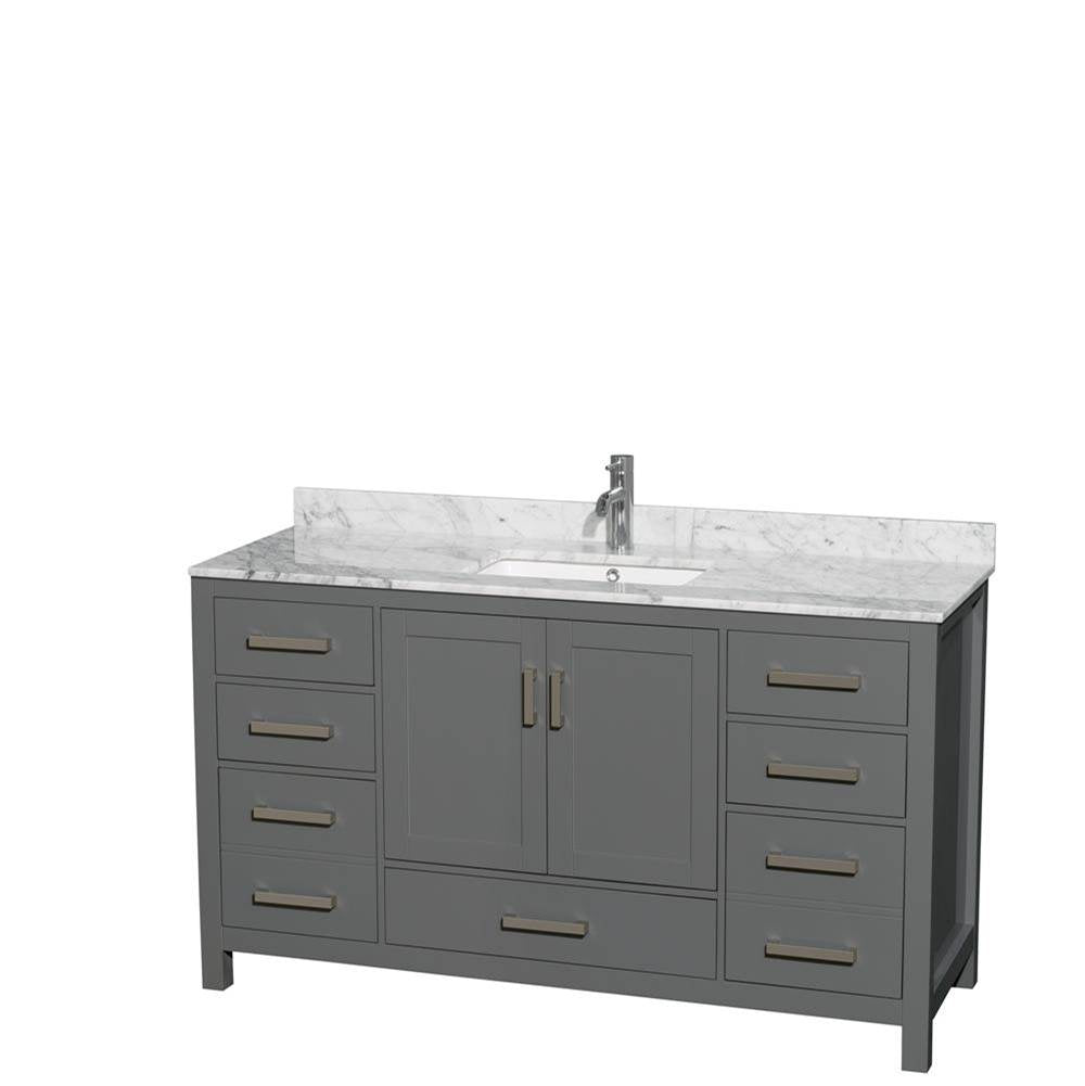 Wyndham Collection - Sheffield 60 Inch Single Bathroom Vanity in Dark Gray, White Carrara Marble Countertop, Undermount Square Sink, and No Mirror - Dark Gray