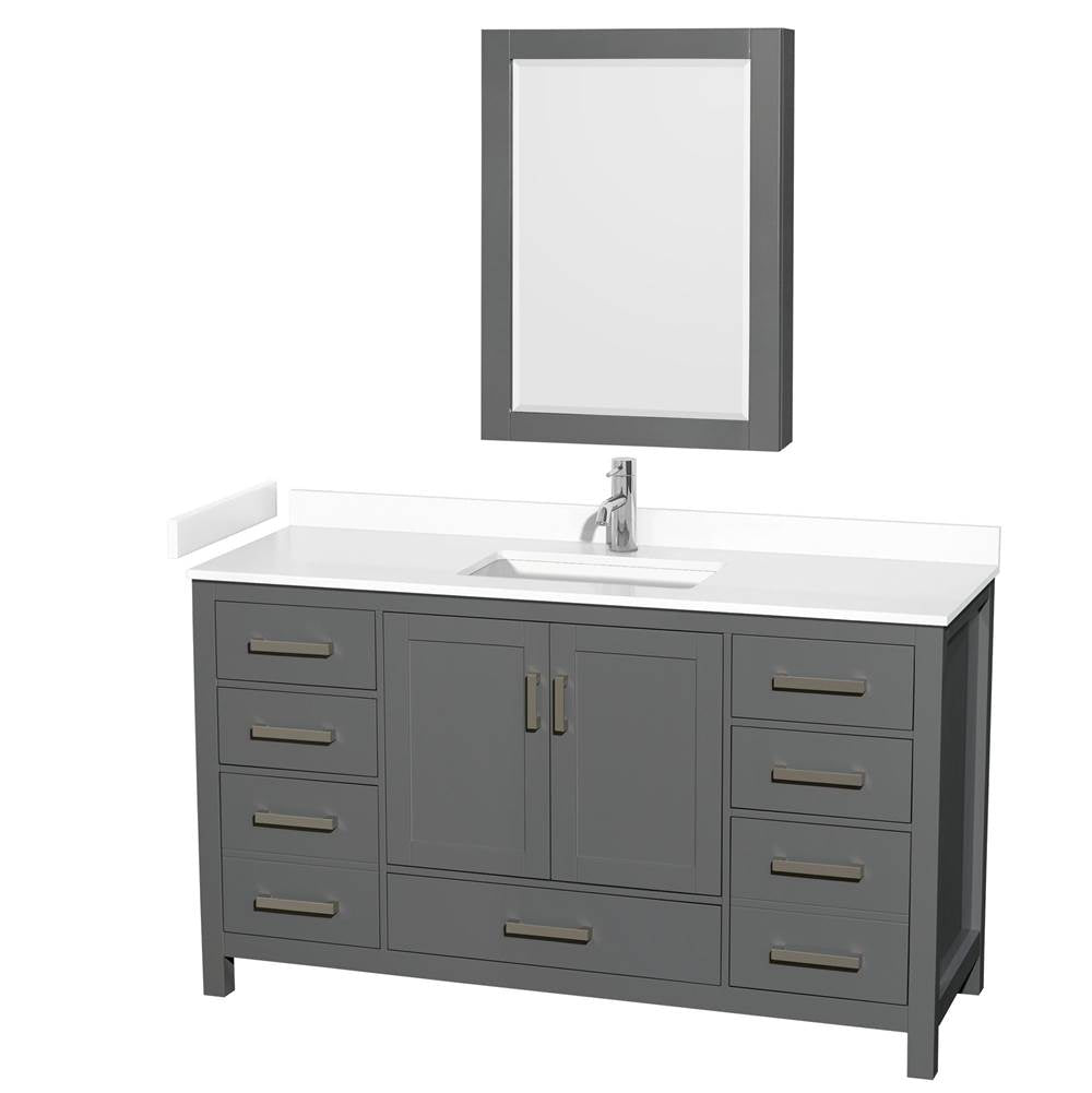 Wyndham Collection - Sheffield 60 Inch Single Bathroom Vanity in Dark Gray, White Cultured Marble Countertop, Undermount Square Sink, Medicine Cabinet