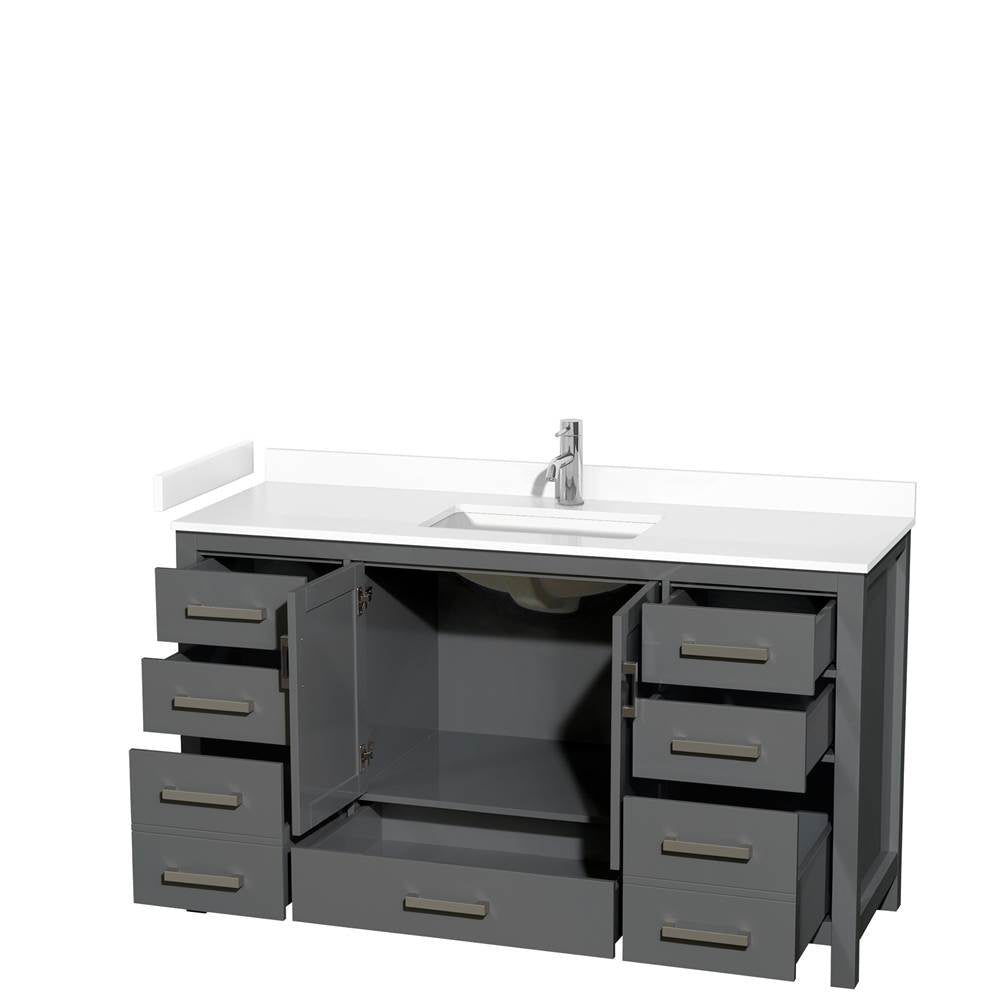 Sheffield 60 Inch Single Bathroom Vanity in Dark Gray, White Cultured Marble Countertop, Undermount Square Sink, No Mirror
