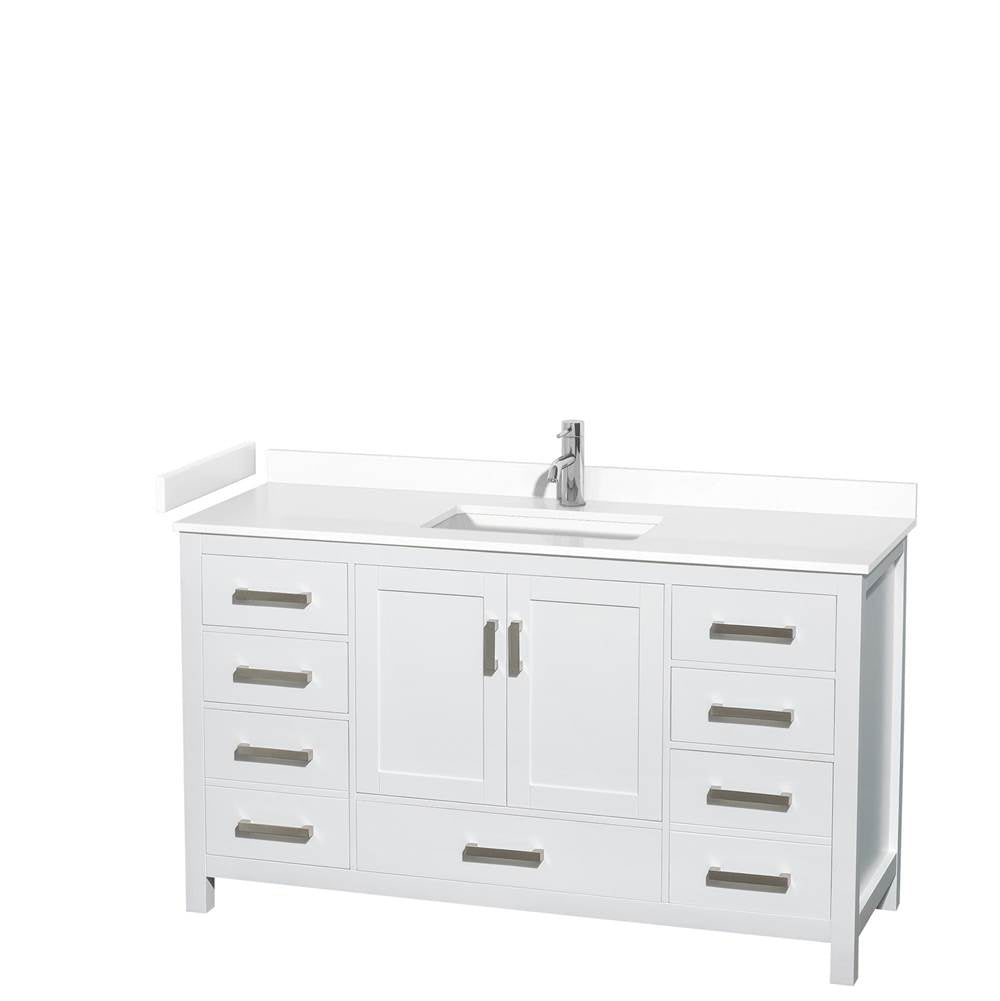 Wyndham Collection - Sheffield 60 Inch Single Bathroom Vanity in White, White Cultured Marble Countertop, Undermount Square Sink, No Mirror