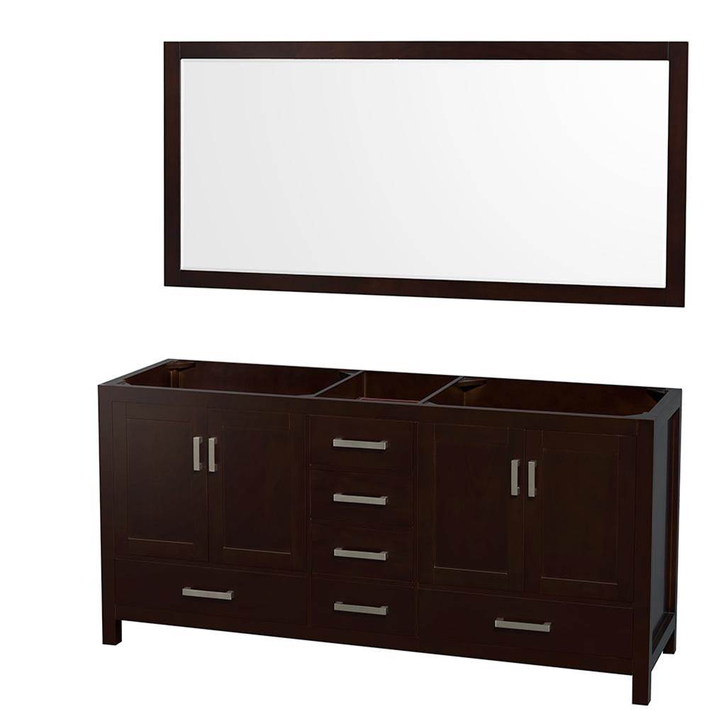 Wyndham Collection - Sheffield 72 Inch Double Bathroom Vanity in Espresso, No Countertop, No Sinks, and 70 Inch Mirror - Espresso