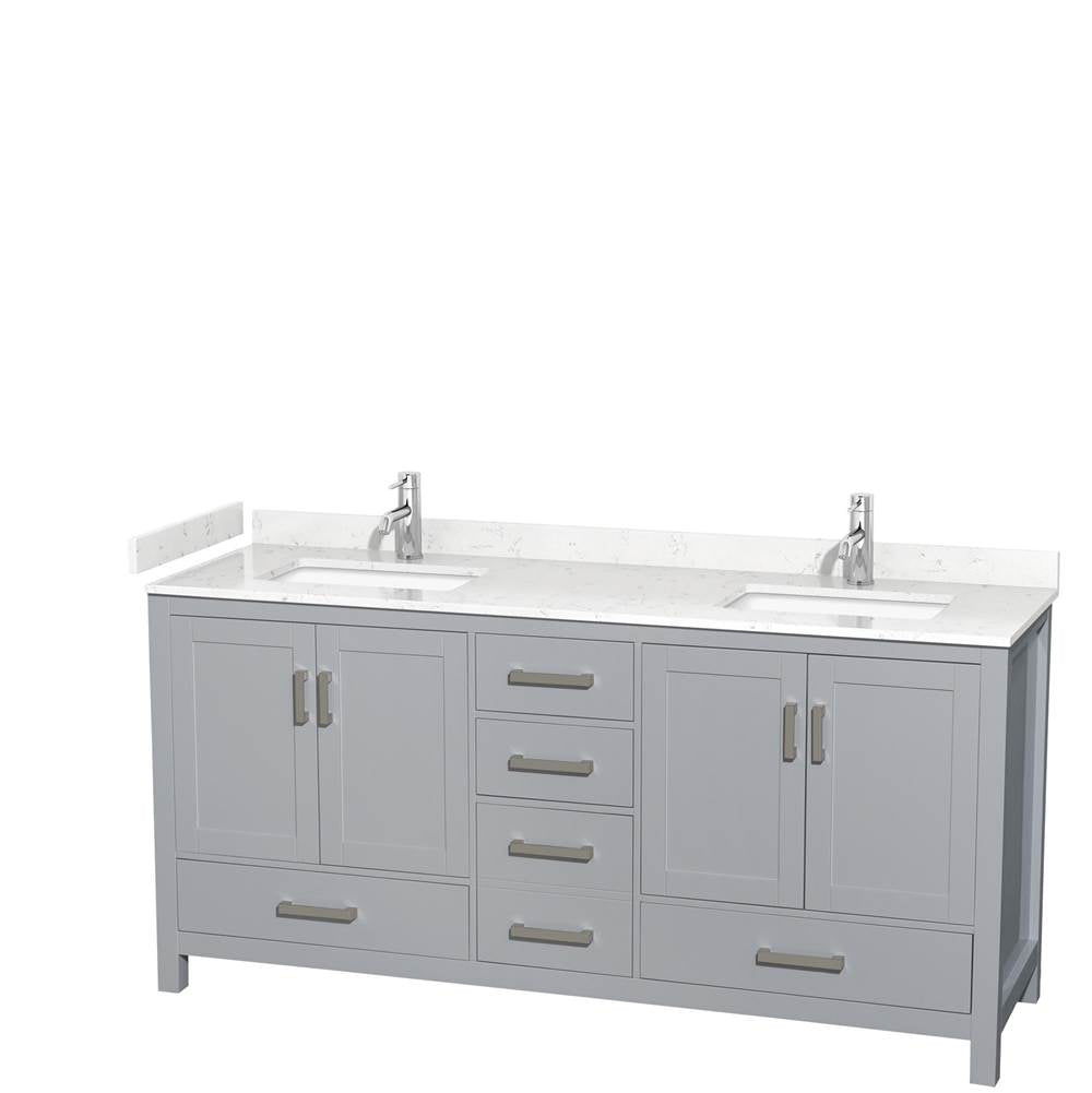 Wyndham Collection - Sheffield 72 Inch Double Bathroom Vanity in Gray, Carrara Cultured Marble Countertop, Undermount Square Sinks, No Mirror