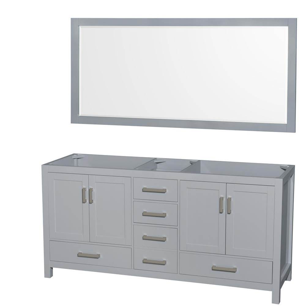 Wyndham Collection - Sheffield 72 Inch Double Bathroom Vanity in Gray, No Countertop, No Sink, and 70 Inch Mirror - Gray