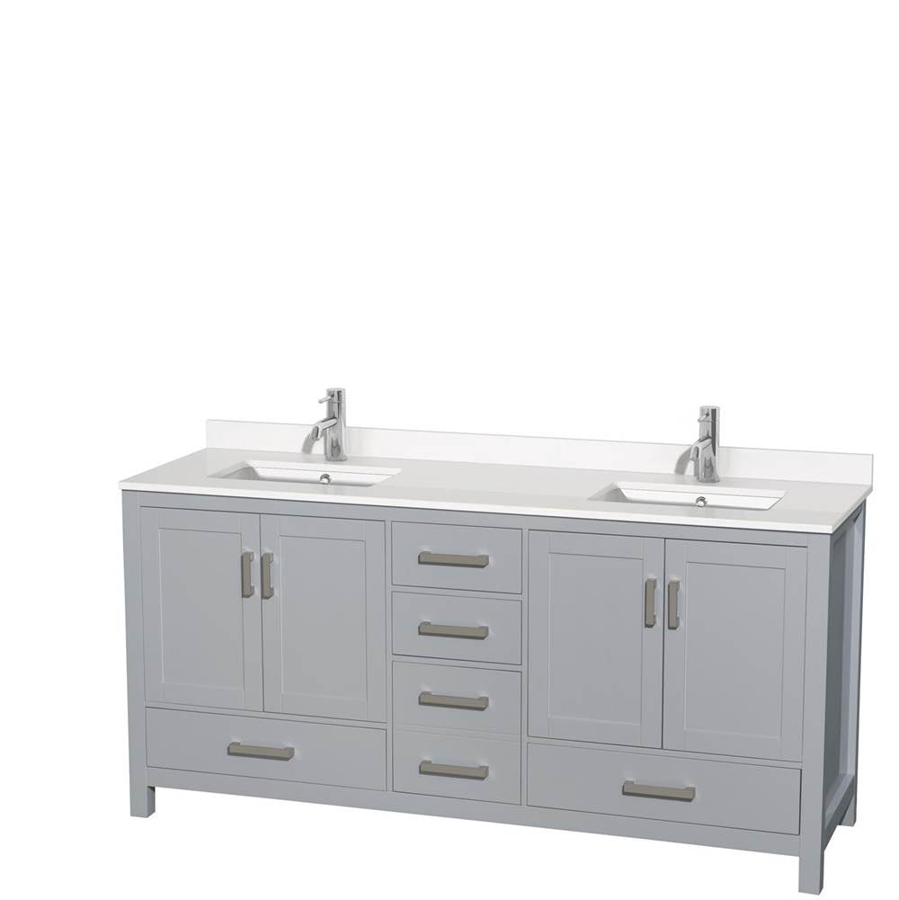 Wyndham Collection - Sheffield 72 Inch Double Bathroom Vanity in Gray, White Quartz Countertop, Undermount Square Sinks, No Mirror - Gray