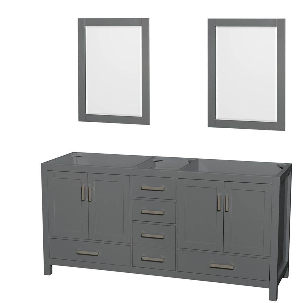 Wyndham Collection - Sheffield 72 Inch Double Bathroom Vanity in Dark Gray, No Countertop, No Sink, and 24 Inch Mirrors - Dark Gray