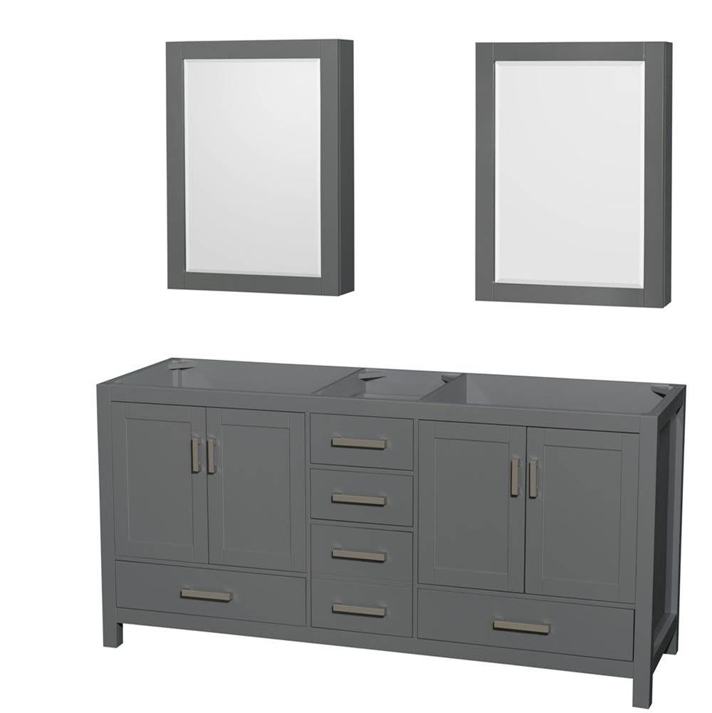 Wyndham Collection - Sheffield 72 Inch Double Bathroom Vanity in Dark Gray, No Countertop, No Sink, and Medicine Cabinets - Dark Gray