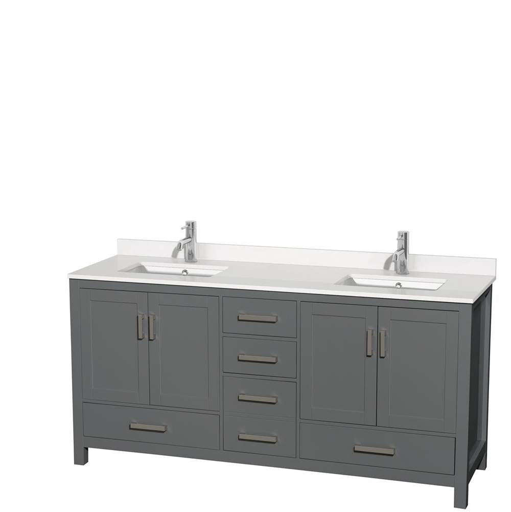 Wyndham Collection - Sheffield 72 Inch Double Bathroom Vanity in Dark Gray, White Quartz Countertop, Undermount Square Sinks, No Mirror - Dark Gray