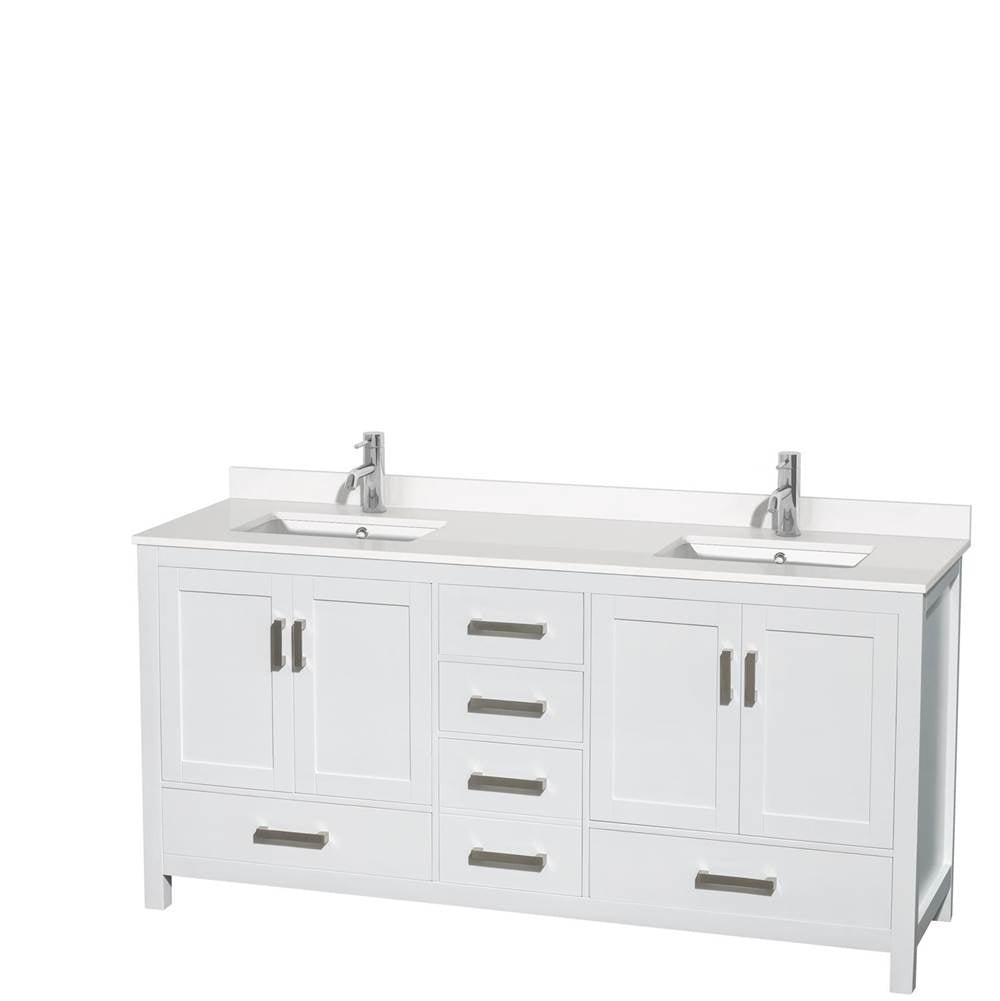 Wyndham Collection - Sheffield 72 Inch Double Bathroom Vanity in White, White Quartz Countertop, Undermount Square Sinks, No Mirror - White