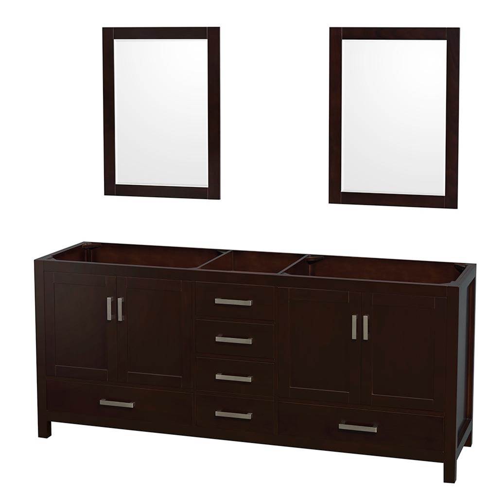 Wyndham Collection - Sheffield 80 Inch Double Bathroom Vanity in Espresso, No Countertop, No Sinks, and 24 Inch Mirrors - Espresso