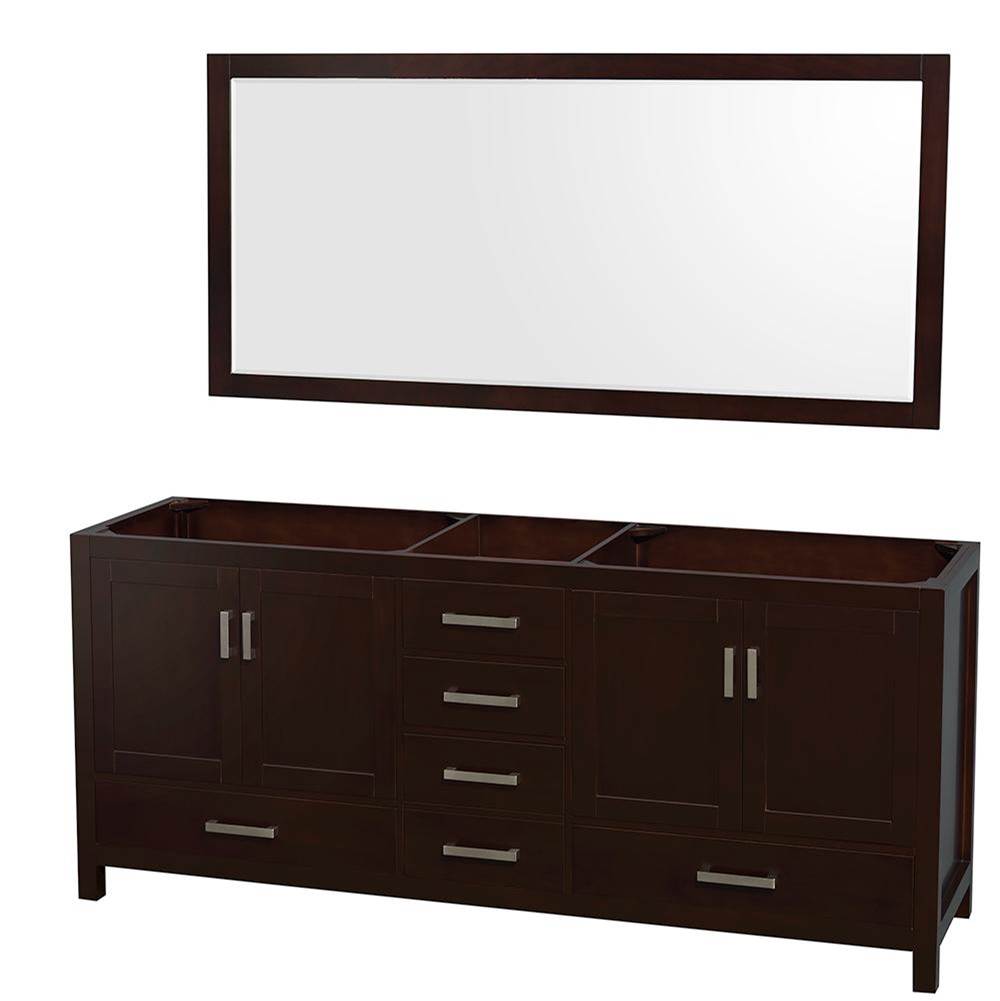 Wyndham Collection - Sheffield 80 Inch Double Bathroom Vanity in Espresso, No Countertop, No Sinks, and 70 Inch Mirror - Espresso