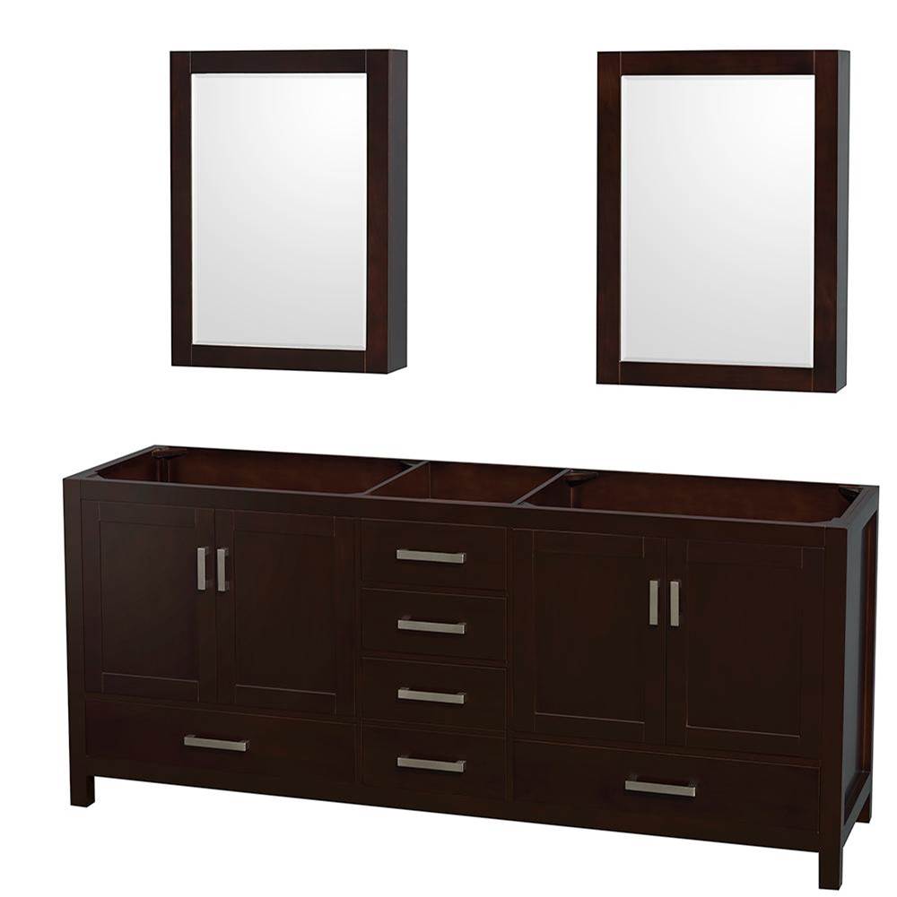 Wyndham Collection - Sheffield 80 Inch Double Bathroom Vanity in Espresso, No Countertop, No Sinks, and Medicine Cabinets - Espresso