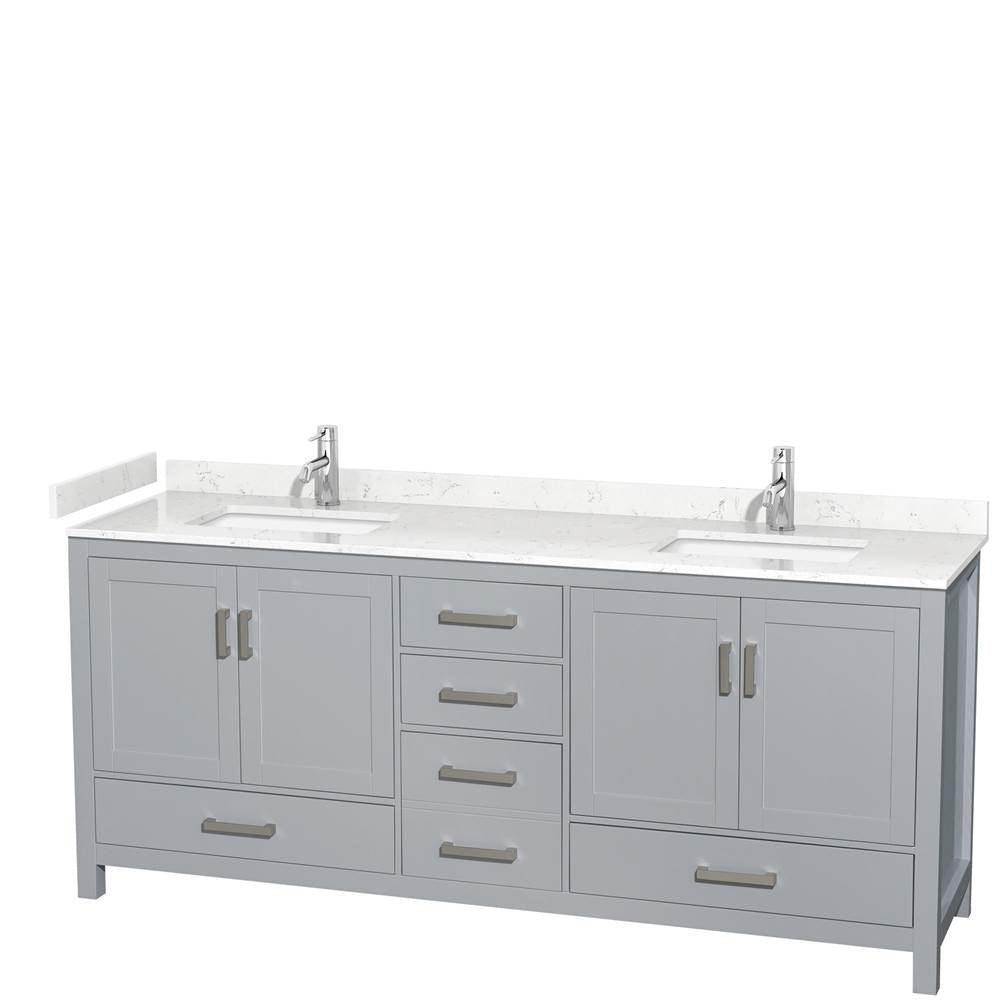 Wyndham Collection - Sheffield 80 Inch Double Bathroom Vanity in Gray, Carrara Cultured Marble Countertop, Undermount Square Sinks, No Mirror