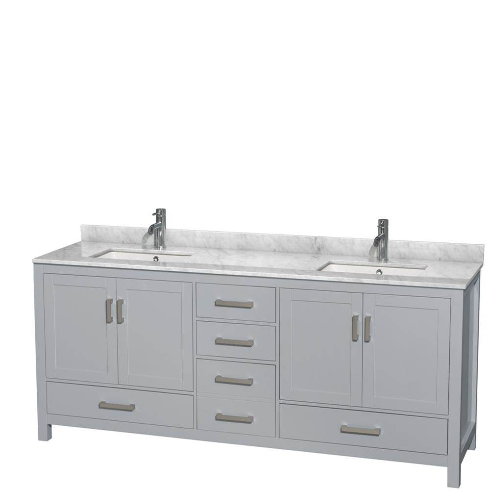 Wyndham Collection - Sheffield 80 Inch Double Bathroom Vanity in Gray, White Carrara Marble Countertop, Undermount Square Sinks, and No Mirror - Gray
