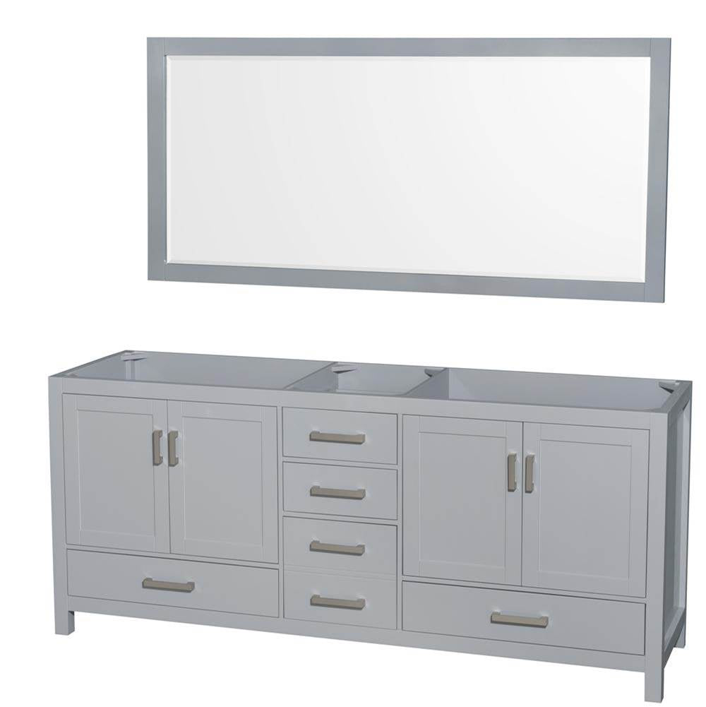 Wyndham Collection - Sheffield 80 Inch Double Bathroom Vanity in Gray, No Countertop, No Sink, and 70 Inch Mirror - Gray
