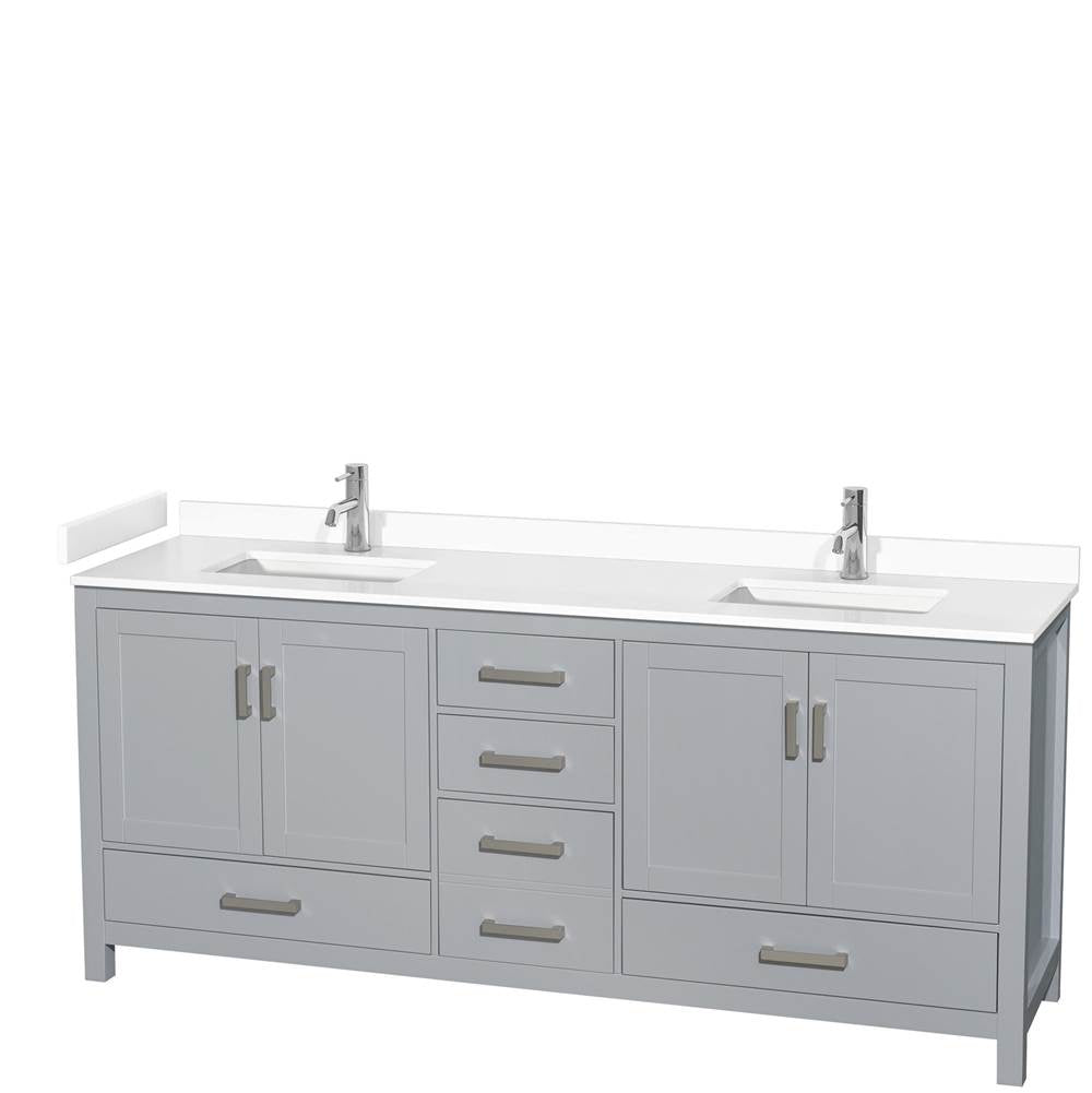 Wyndham Collection - Sheffield 80 Inch Double Bathroom Vanity in Gray, White Cultured Marble Countertop, Undermount Square Sinks, No Mirror