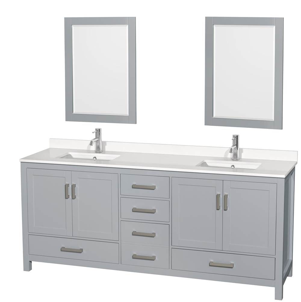 Wyndham Collection - Sheffield 80 Inch Double Bathroom Vanity in Gray, White Quartz Countertop, Undermount Square Sinks, 24 Inch Mirrors - Gray